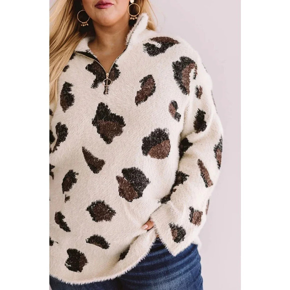 Entro Women's Fuzzy Leopard Pullover 1/4 Zip Size Small - Picture 1 of 5